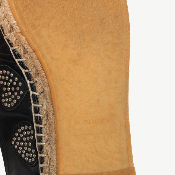 Saint Laurent Nero Leather Studded Heart Espadrilles - Picture 5 of 12